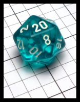 Dice : Dice - 20D - Chessex Aqua Transparent with White Numerals - POD Aug 2015